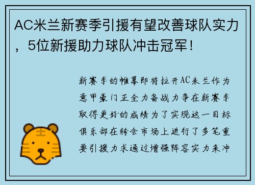 AC米兰新赛季引援有望改善球队实力，5位新援助力球队冲击冠军！